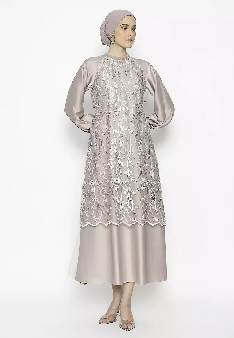 Urban Exchange Rose Gamis Brokat Mocca - Long Dress Gamis Brokat Lebaran Mocca Warna Mocca