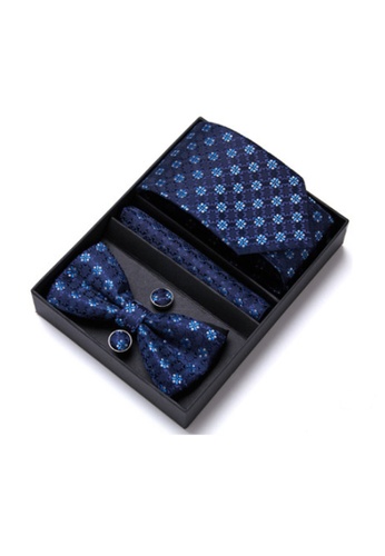 Kings Collection blue Blue Tie, Pocket Square, Cufflinks, Bow Tie 4 Pieces Gift Set (KCBT2141) 6CFB9AC0A082C5GS_1