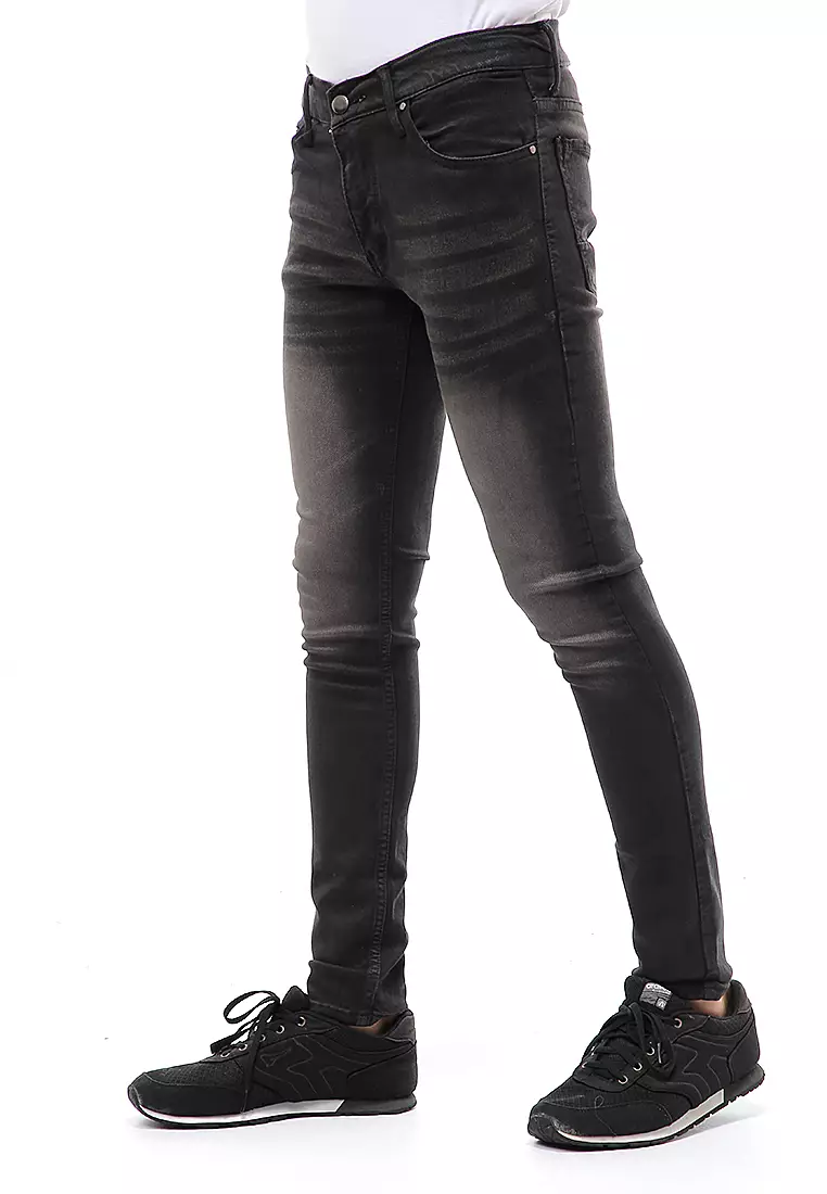 Locko Celana Panjang Pria Skinny Jeans Polos Material Denim ORIGINAL - Black Washed