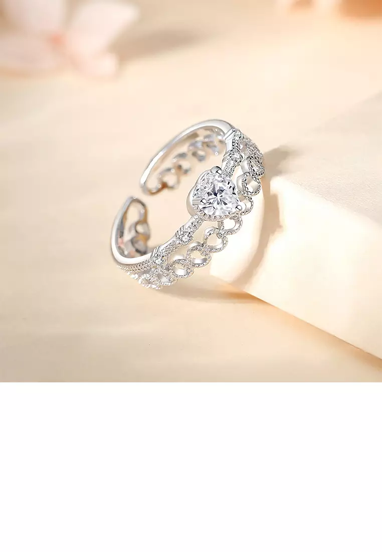 Fashion Double Layer Butterfly Hollow Diamond Open Silver Women Ring, Fashion  Rings