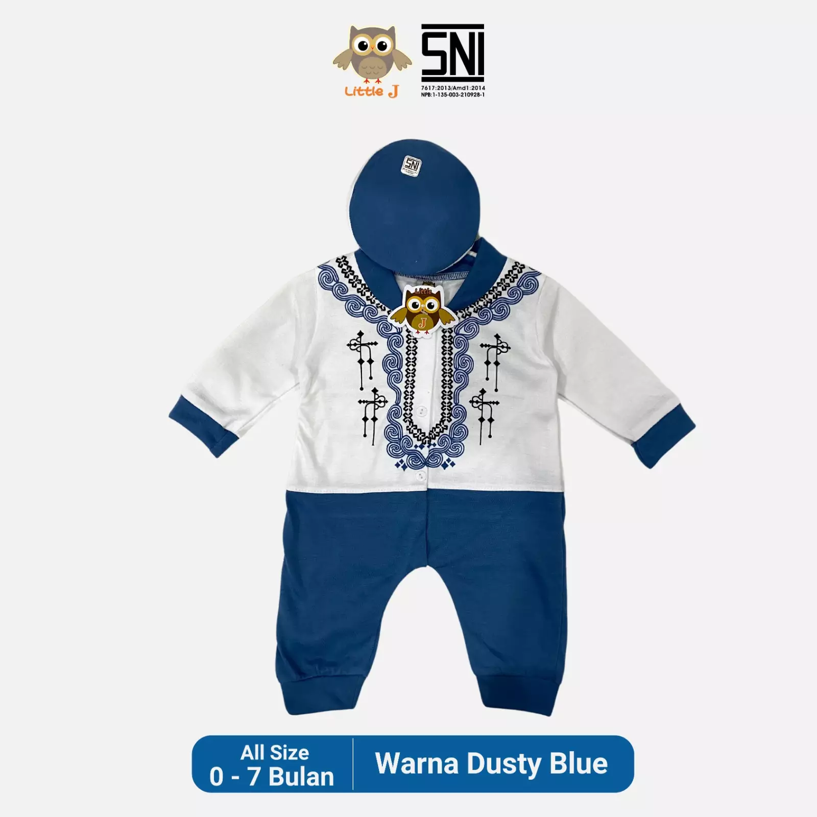 Little J - Koko Set + Peci (Baju Koko baby laki-laki beserta peci) Hijau Soft