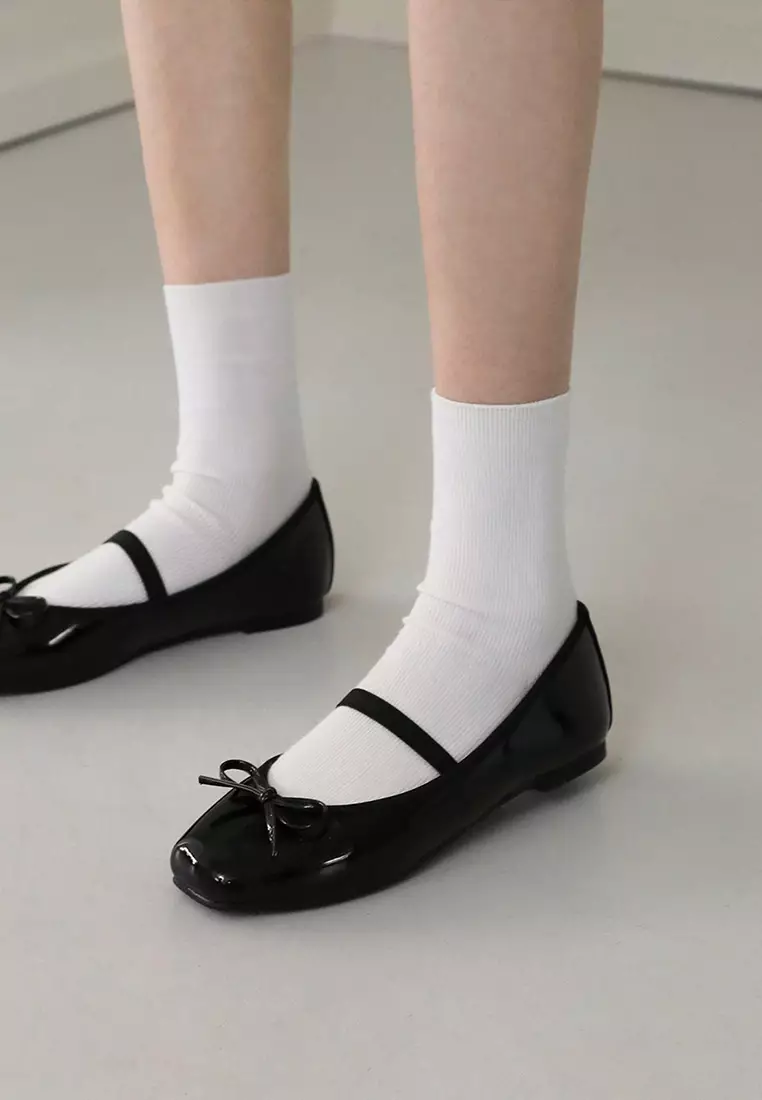 Erino Enamel Ribbon Maryjane Flats (1cm) - Black