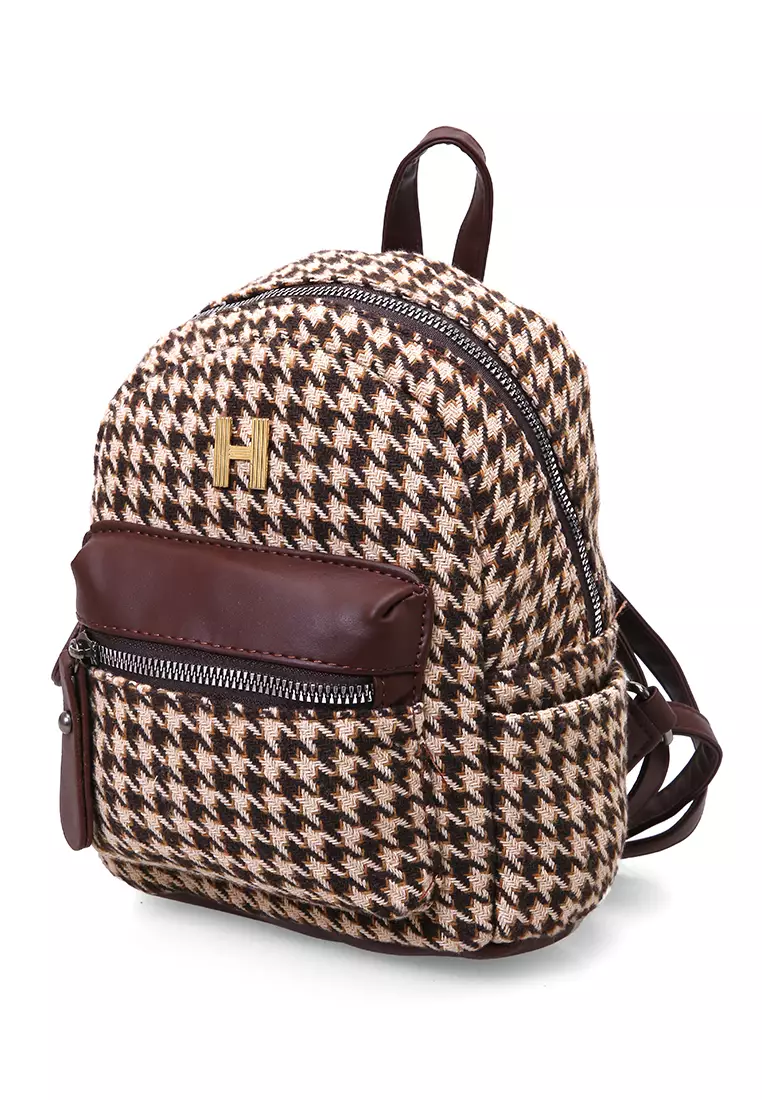 Afra Tas Ransel Mini Wanita Backpack Desain Unik Material Kain ORIGINAL - Brown Coffee