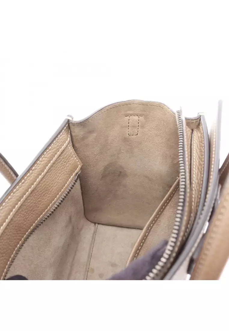 Pre-Loved Celine luggage nano shopper 2WAY Handbag leather Gray brown