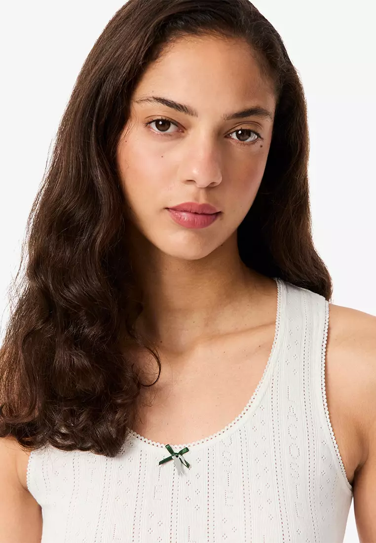 Slim Fit Pointelle Knit Cotton Tank Top