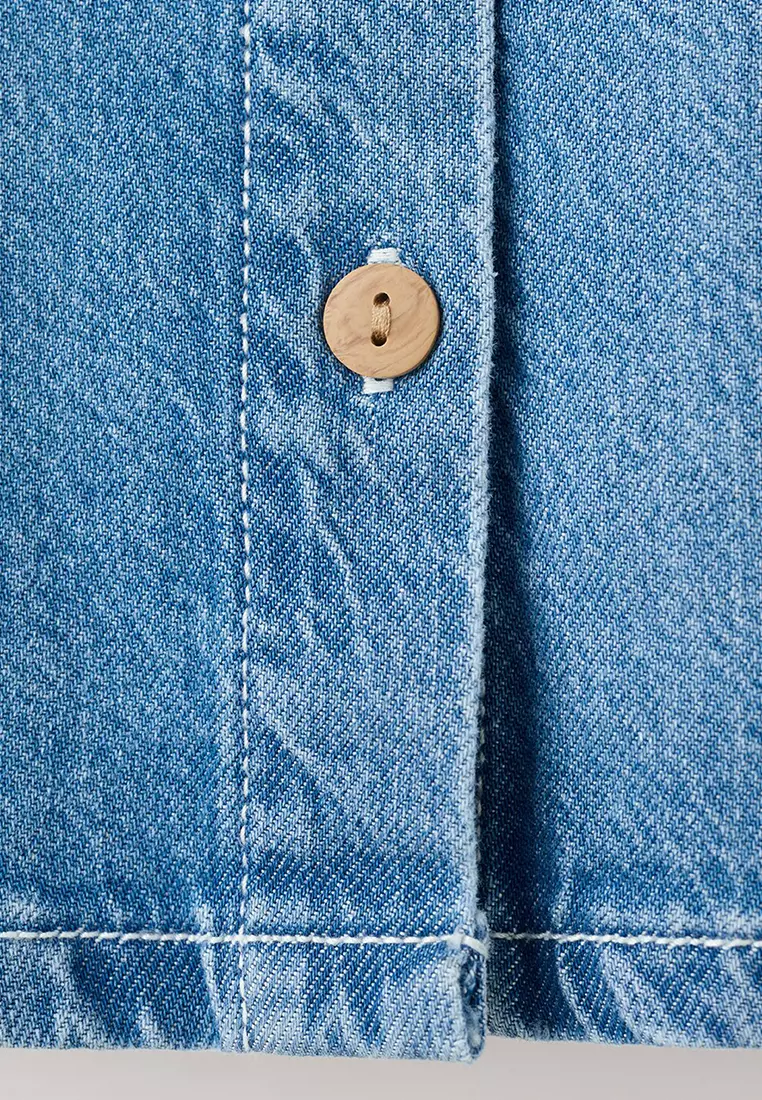 Denim Blouse With A Babydoll Collar