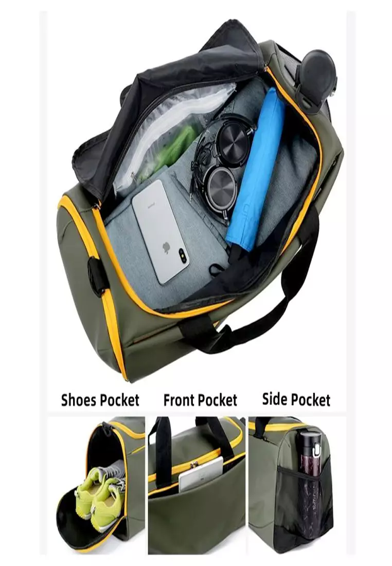 Waterproof Duffel Bag With Shoe Compartment 51x29x25 – Black/Green