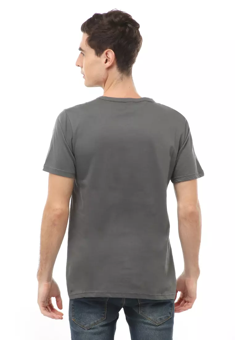 Jack T-Shirt Atasan Kasual Kaos Polos Pria Model Kancing Lengan Pendek Material Cotton ORIGINAL - Dark Gray