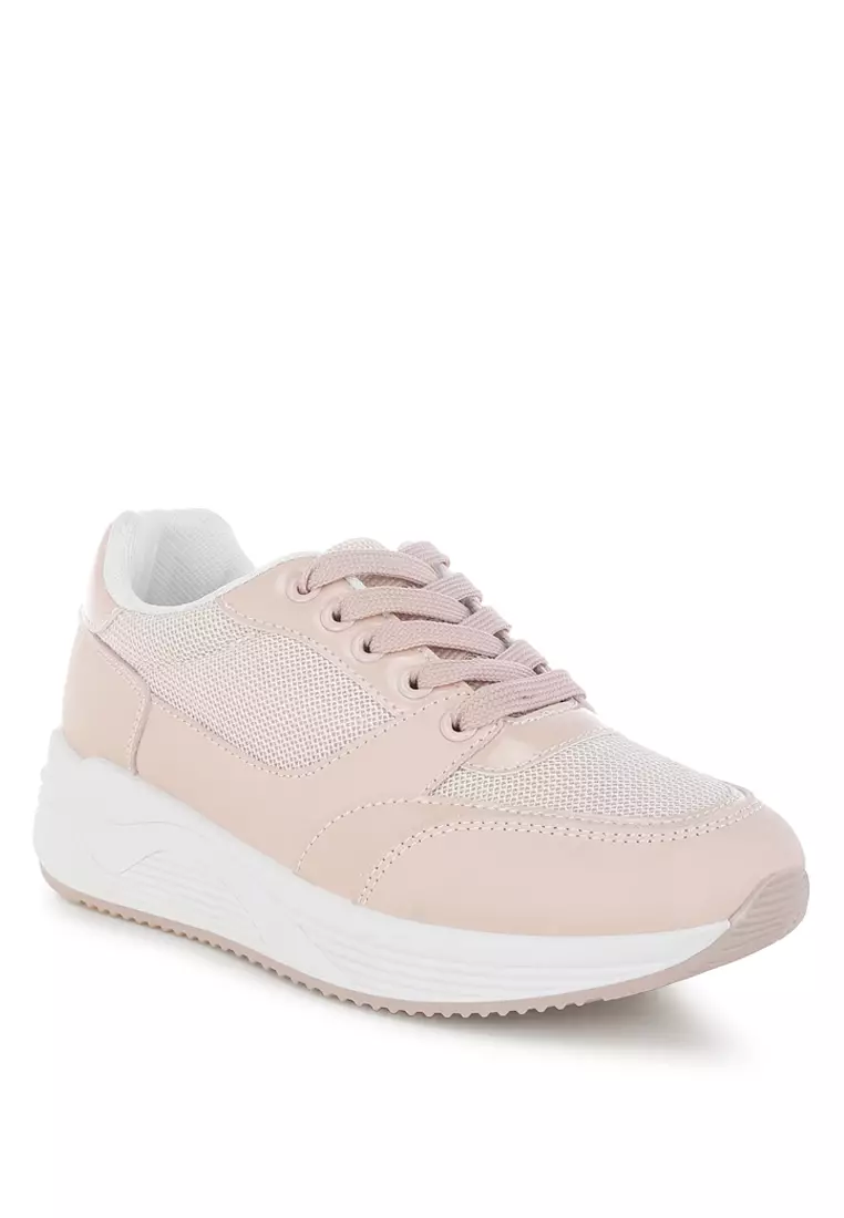 Sepatu Kets Bertali Chunky Mesh Warna Pink