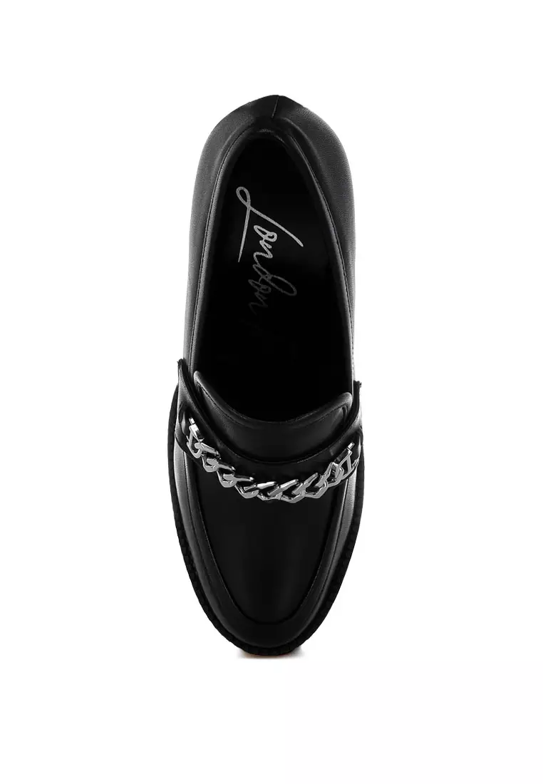 Black Chunky High Block Heeled Loafers