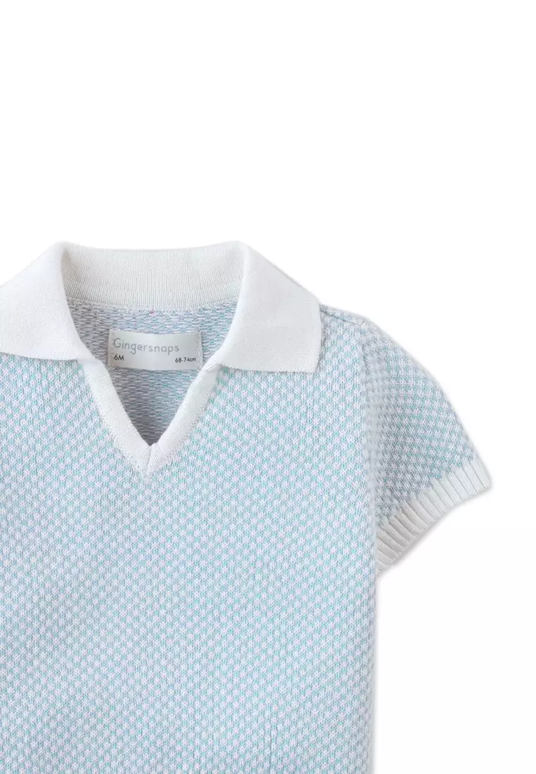 Baby Lucius Popcorn Polo with Ribbed Cuffs & Hem