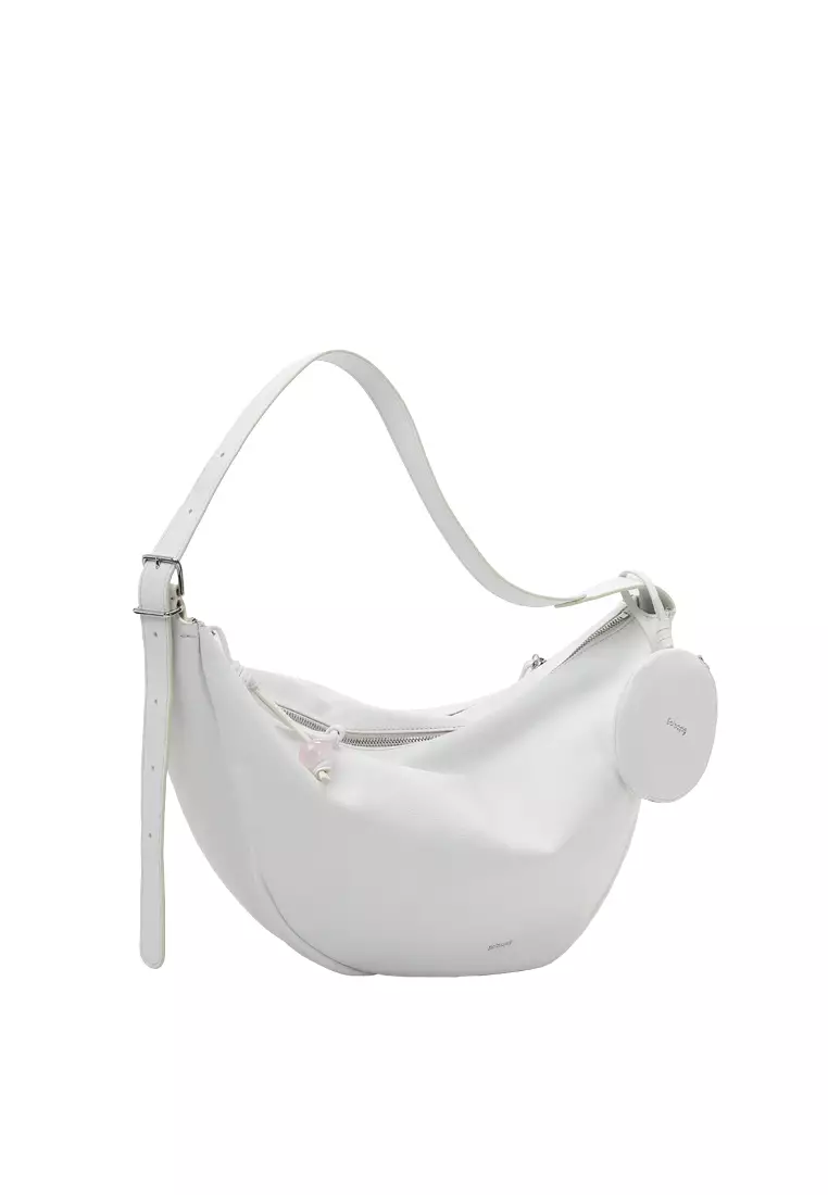 Asymmetric Crescent Hobo Bag - White