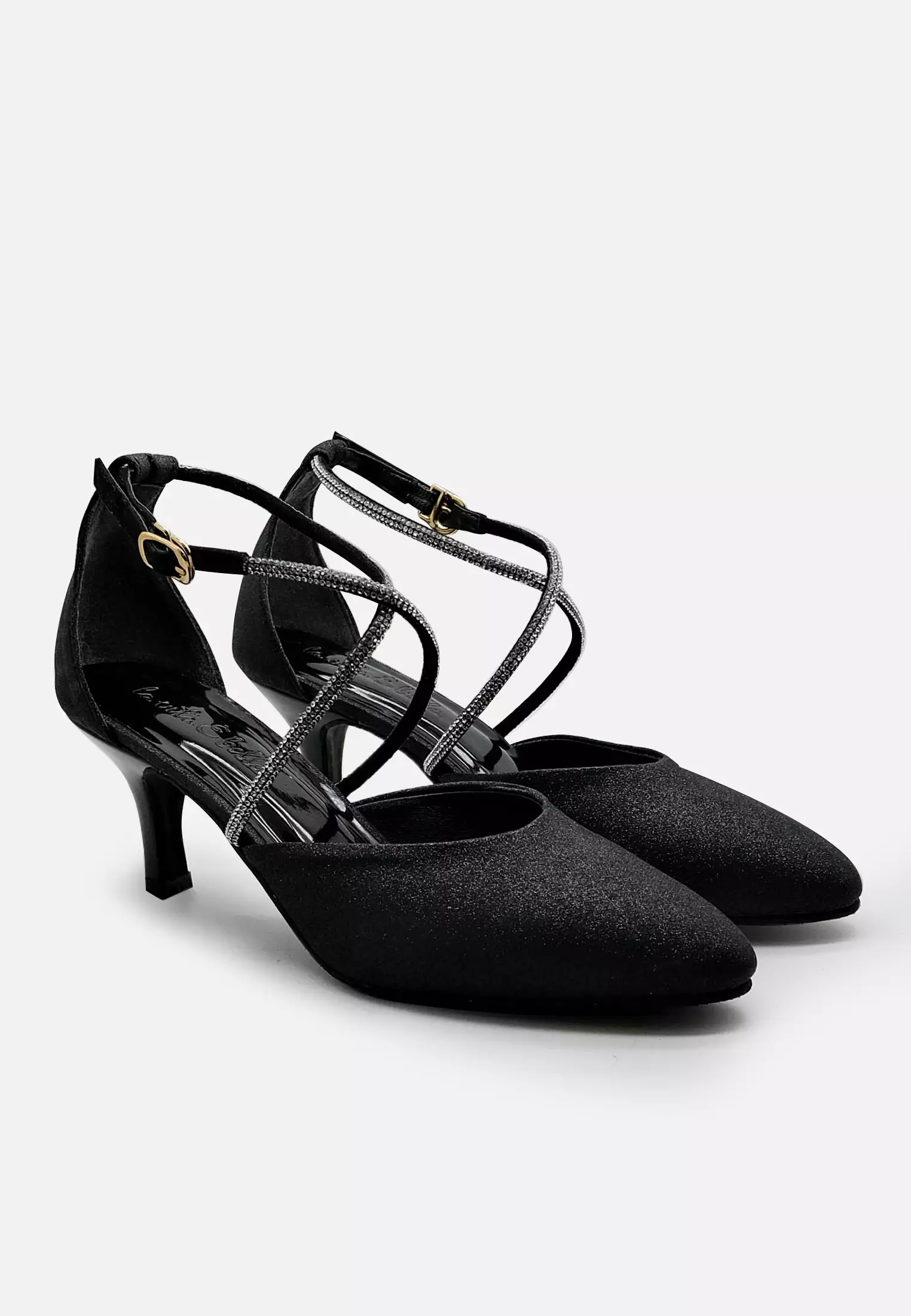Charlotte Glitter Pointed Toe Cross Stiletto Heels Wanita