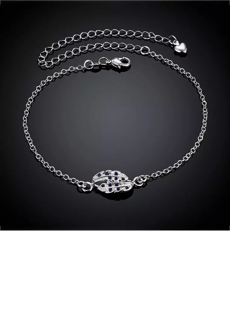 Fashion Simple Leaf Blue Cubic Zircon Anklet
