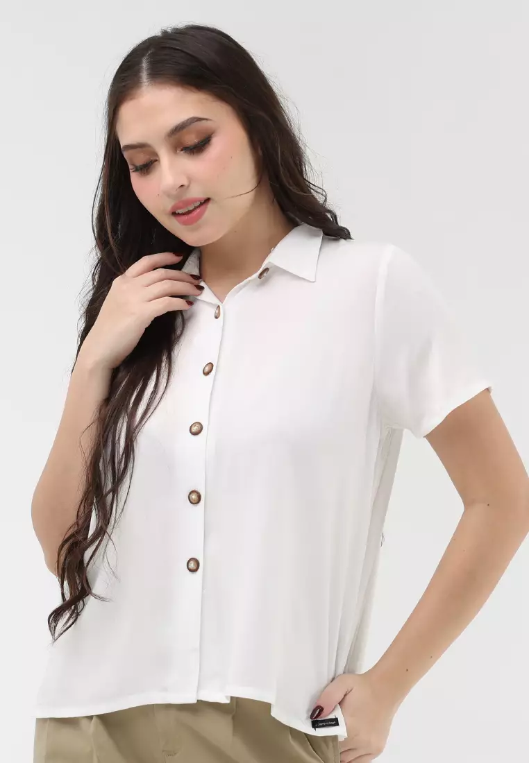 Woven Plain Rayon Short Sleeves Blouse
