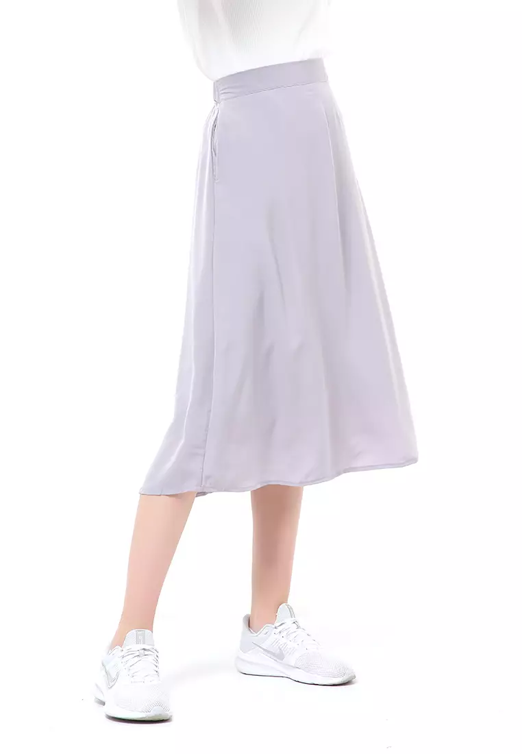 Trisha Rok Midi Wanita Model A-Line Simple Palin Motive Material Crepe ORIGINAL - Dusty Lilac