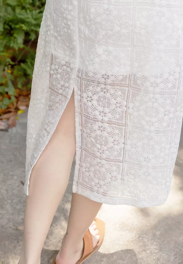 Delicate Square Lace Square Neck Dress with Back Slit [DA10459]