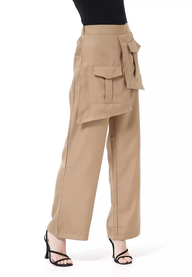 Stella Long Pants Celana Panjang Kasual Wanita Model Pocket Material Cotton ORIGINAL - Choco