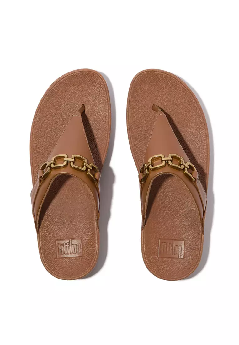 LULU Women's Square-Chain Leather Toe-Post Sandals - Deep Tan (E1I-C15)