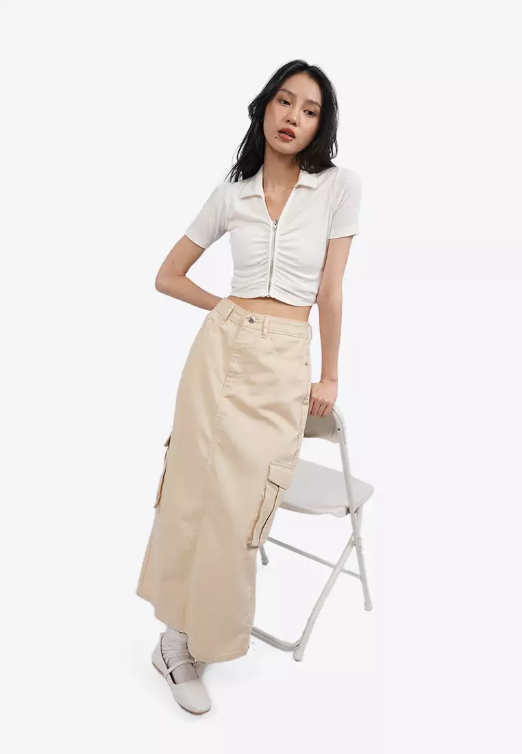 Ruched Front Polo Crop Top