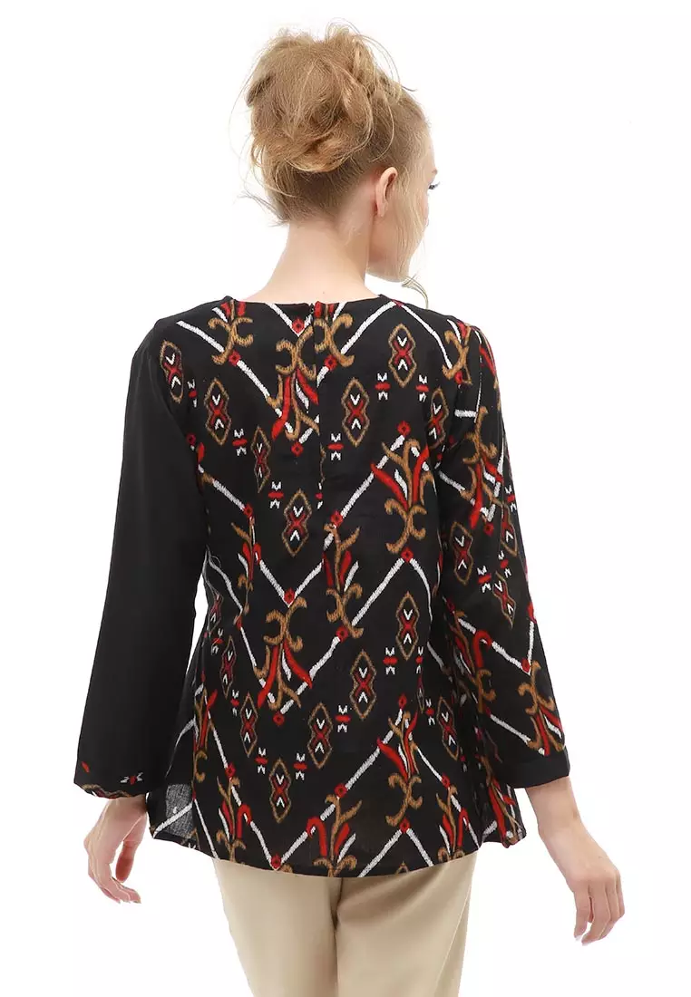 Lynelle Batik Zenna Wanita Lengan Panjang model Tali Samping Material Cotton ORIGINAL - Black