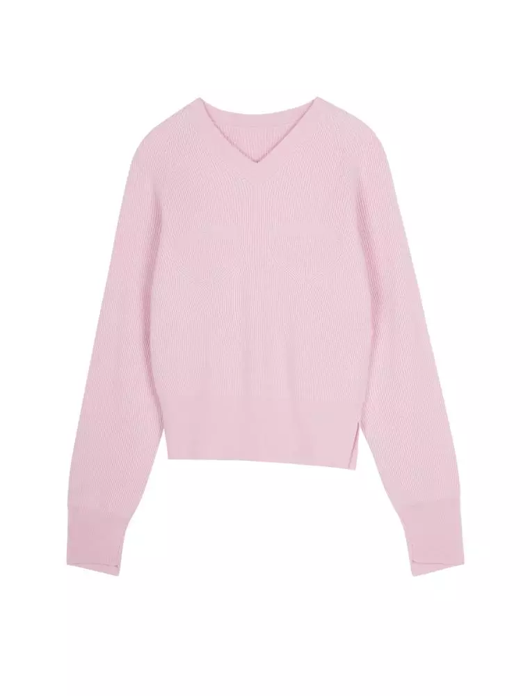 V-Neck Long Sleeve Pullover Cashmere Sweater