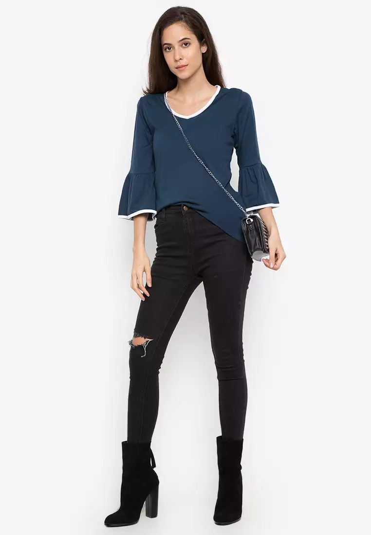 Buy moondaze Bell Sleeves Crew Neck Top 2024 Online