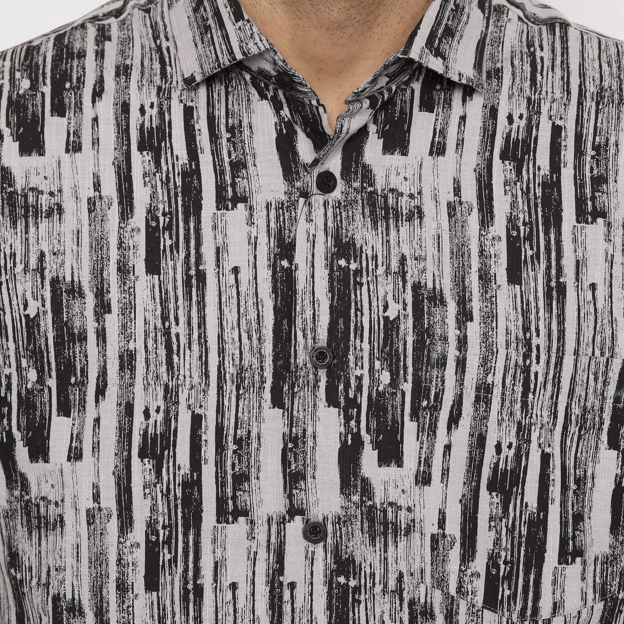 Platini Kemeja Motif Pria Lengan Pendek Katun Slub Hitam 73335