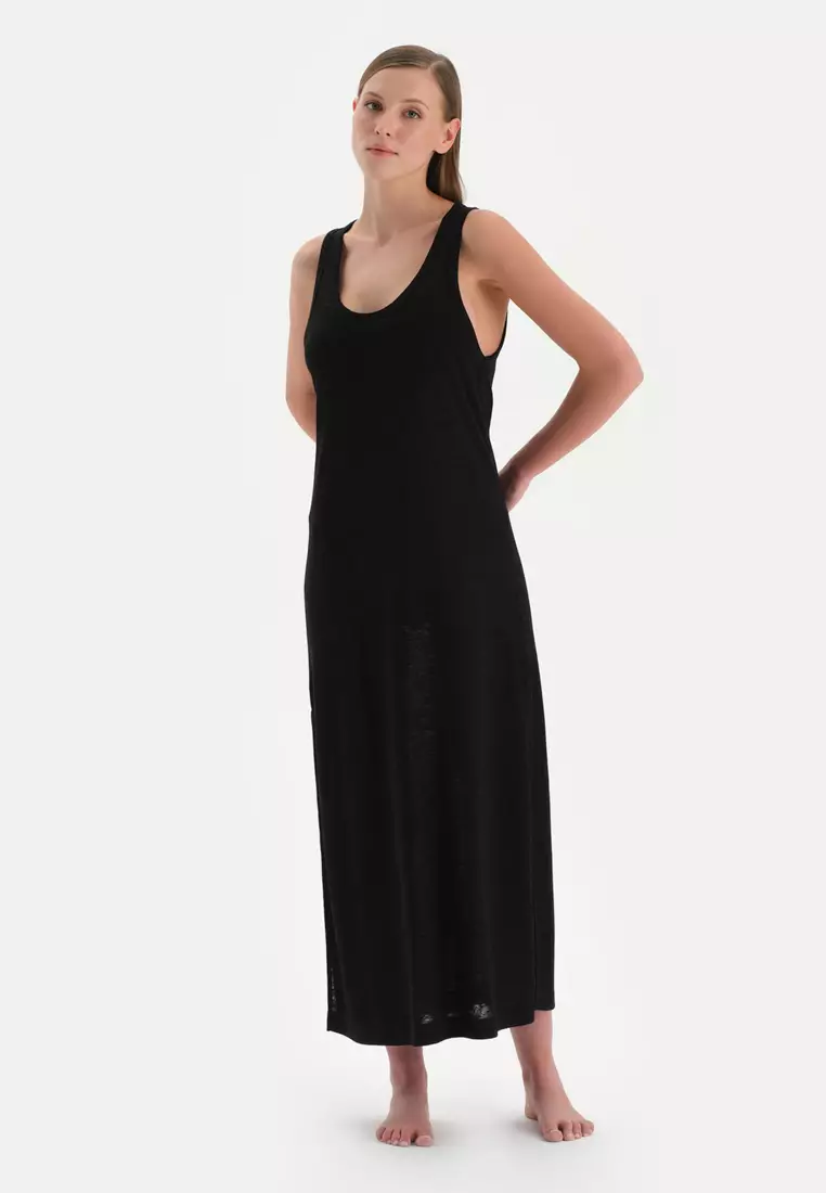 Black Dress, Crew Neck, Sleeveless Beachwear for Women