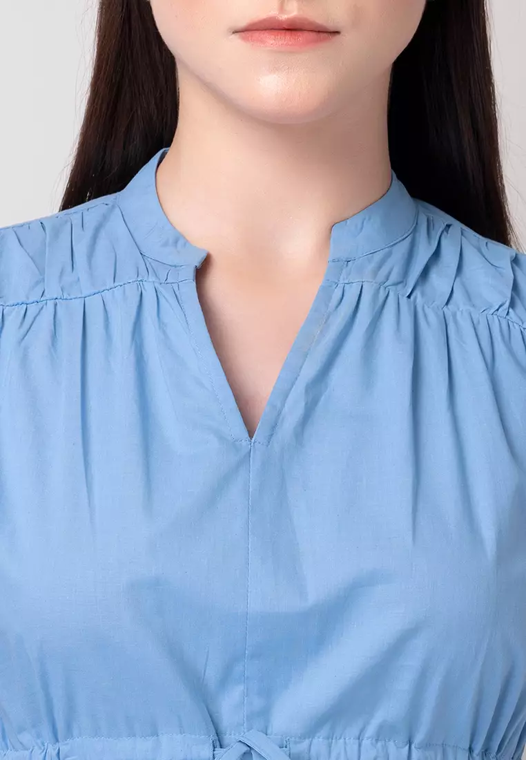 Blue Tiered Cotton  Dress