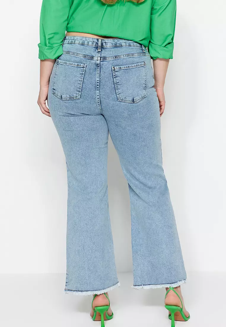 High Waist Dirty Trim Detailed Wide Leg Jeans.