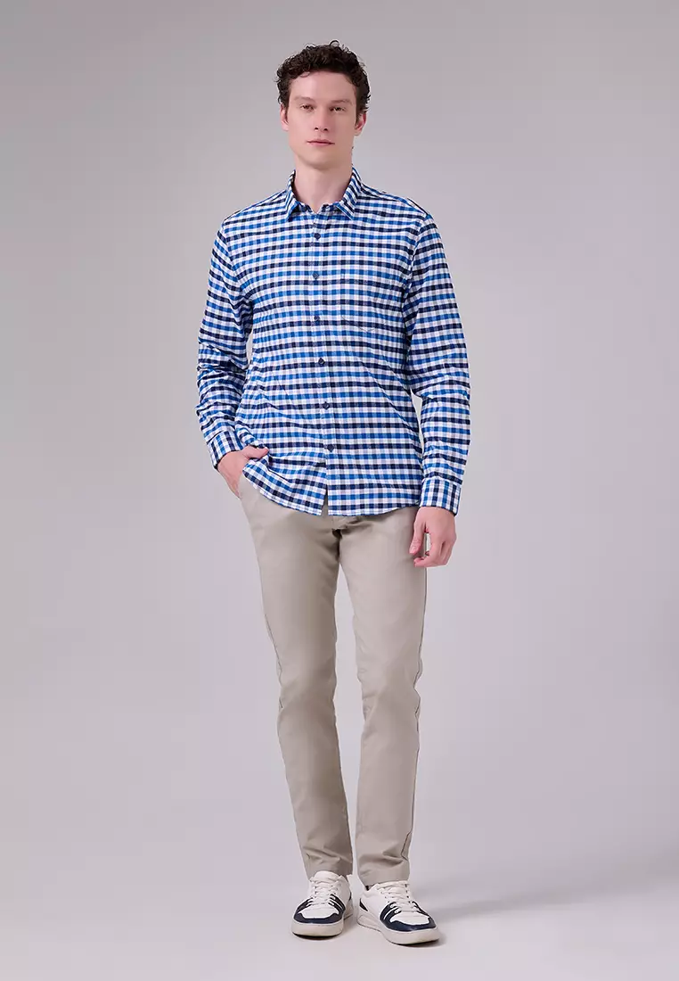 MANZONE - Kemeja Oxford Lengan Panjang Pria Snap 01 Modern Fit - Navy Warna Navy