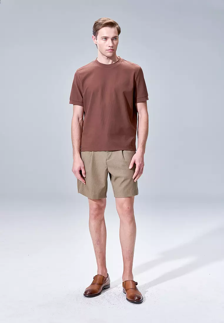 Olive Linen Blend Drawstring Casual Shorts