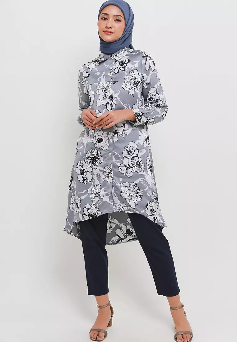 MFMW Millati Tunik Abu Motif Bunga