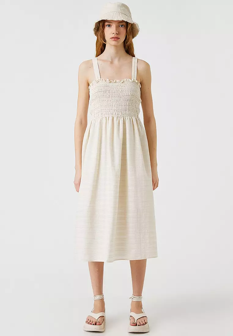 Striped Smocked Midi Dress