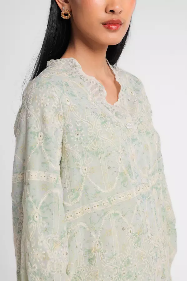 MINIMAL - Raudah - Blus Embroidery Print - Green