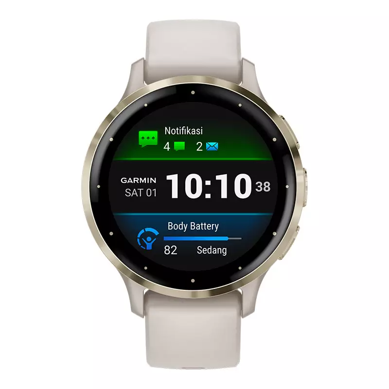 Jam Tangan Unisex Garmin Venu 3S 010-02785-54 Smartwatch Digital Dial Ivory Silicone Band