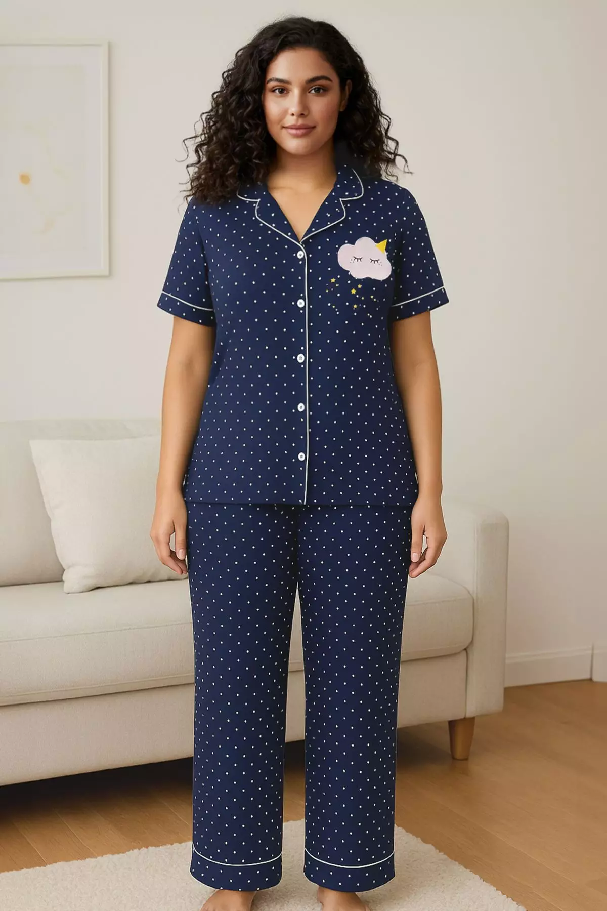 Pajama Sets Oversized Womens Pyjamas Plus Size Piping Pyjama Set