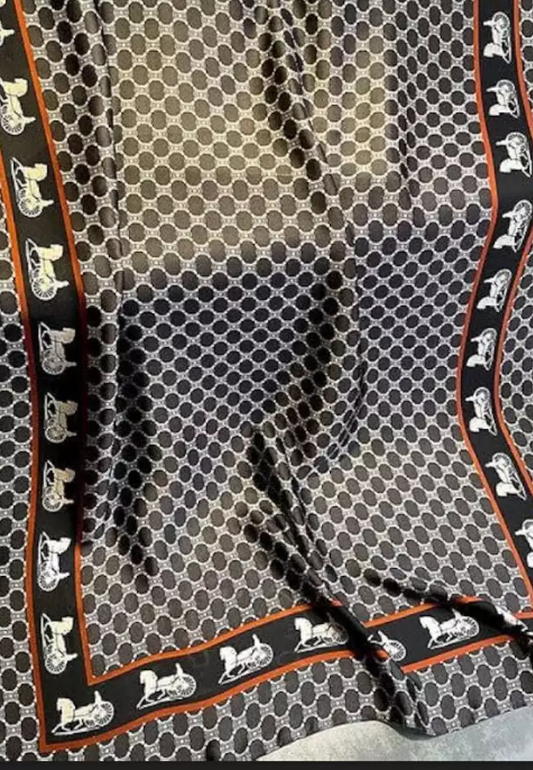 Women's Accessories Carriage Border Viscose Shawl Syal Wanita Orange