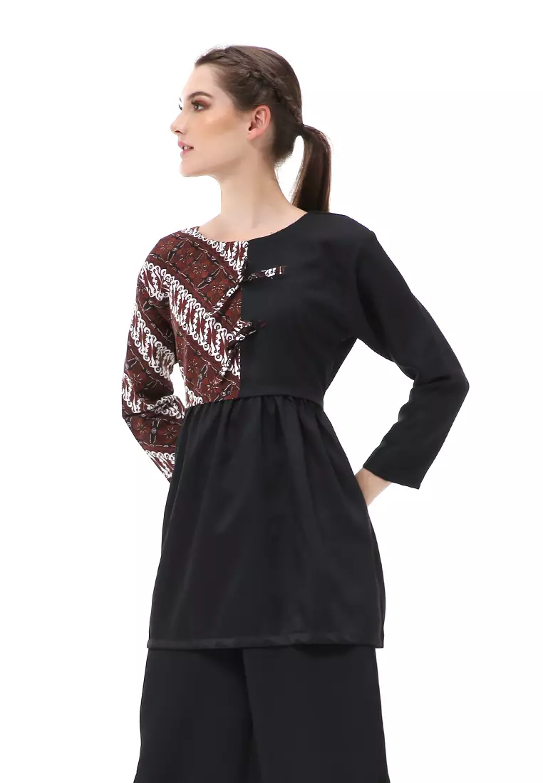 Olaf Atasan Wanita Batik Kerja Liris Motive Elegant Design Material Cotton ORIGINAL - Black