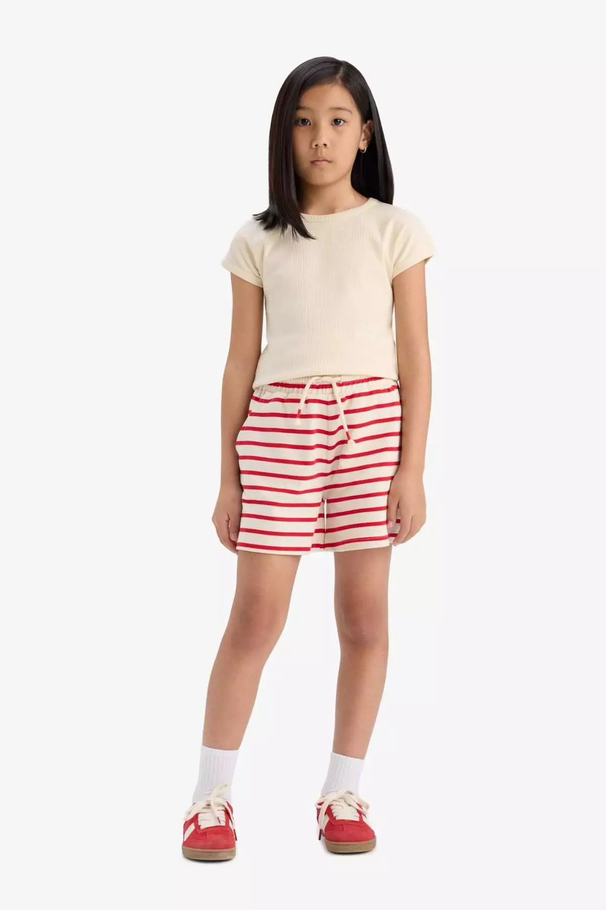 Girl's Elastic Waist Striped Shorts A2466A825Hs
