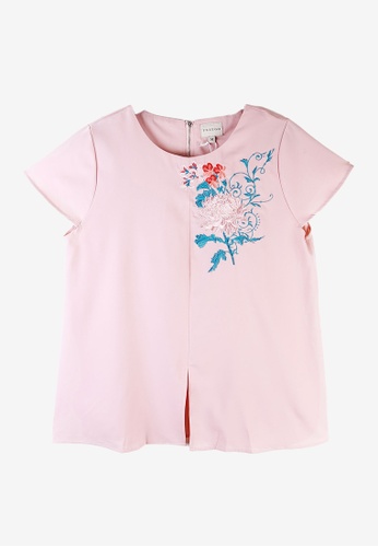 Freego pink Plain Rayon Belt Print Short Sleeve Shirt D3227AA8010AC9GS_1
