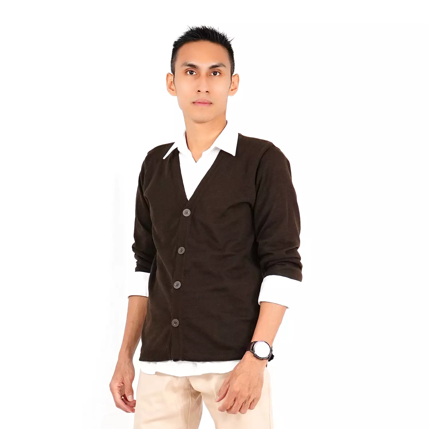 RICO Cardigan Rajut V Neck Fashion Korea Kardigan Pria Leher V - KOPI