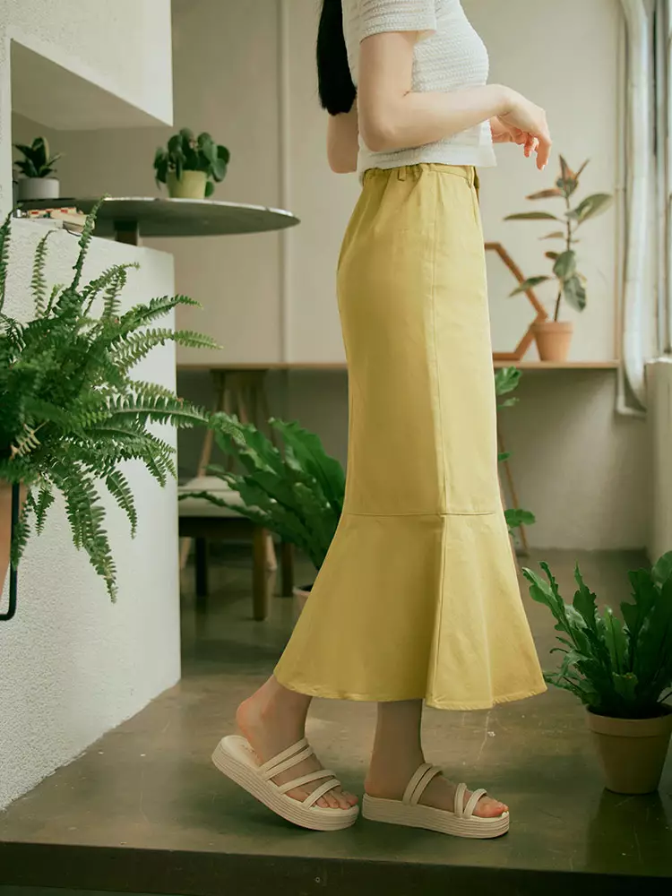 Pure cotton elastic waist fishtail skirt [CA2931]