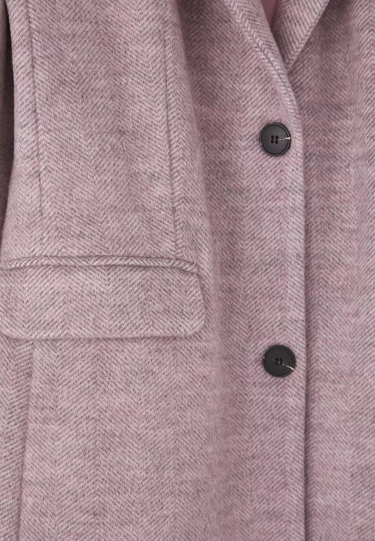 Lilac Houndstooth Fitted Mono Closure Long Cashmere Coat