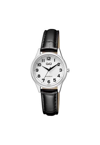 Q&Q black and white and silver Q&Q Q57A-001PY Ladies' Leather Analogue Watch 762A6ACB0790A0GS_1
