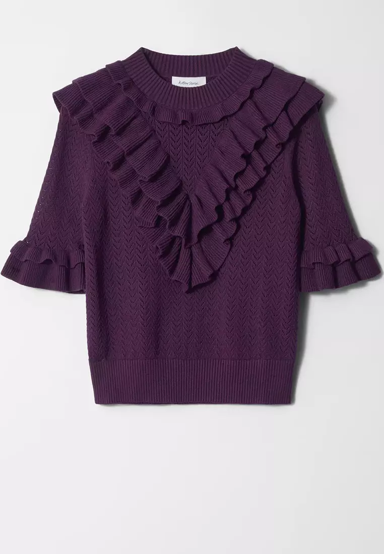 Pointelle-Knit Ruffle Top