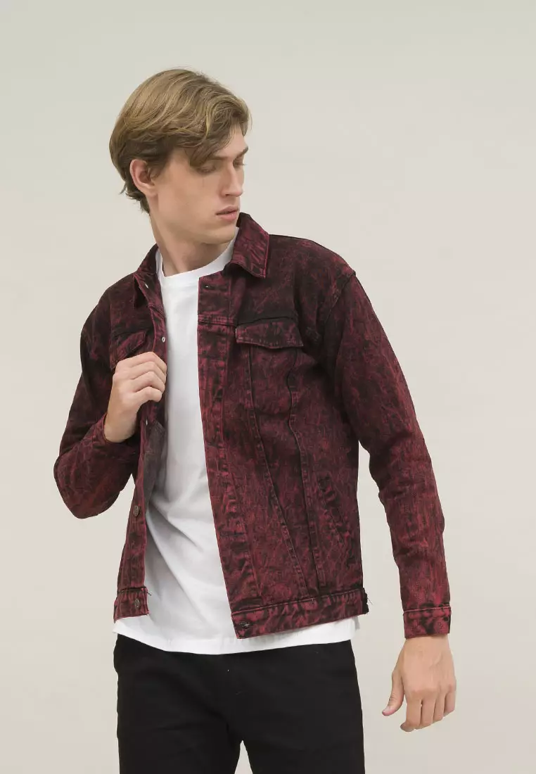 Houseofcuff Jaket Jeans Pria Polos Tebal Dilan Jaket Denim Marun Pudar