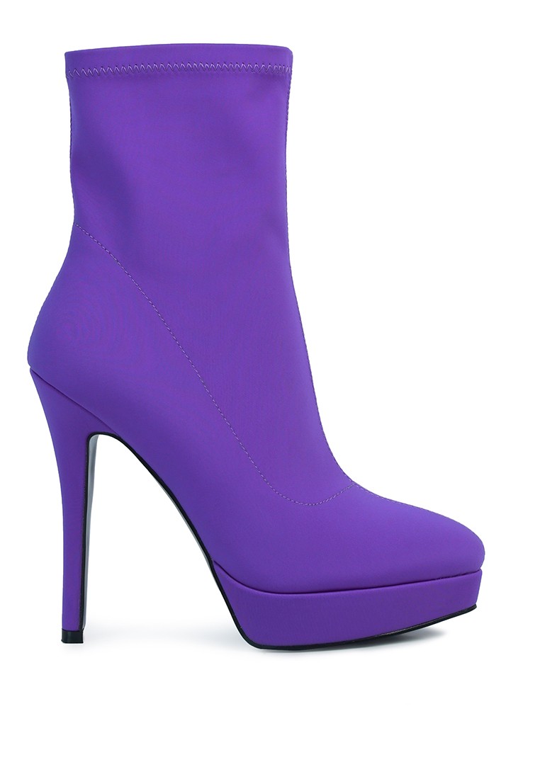Purple High Heeled Lycra Ankle Boot