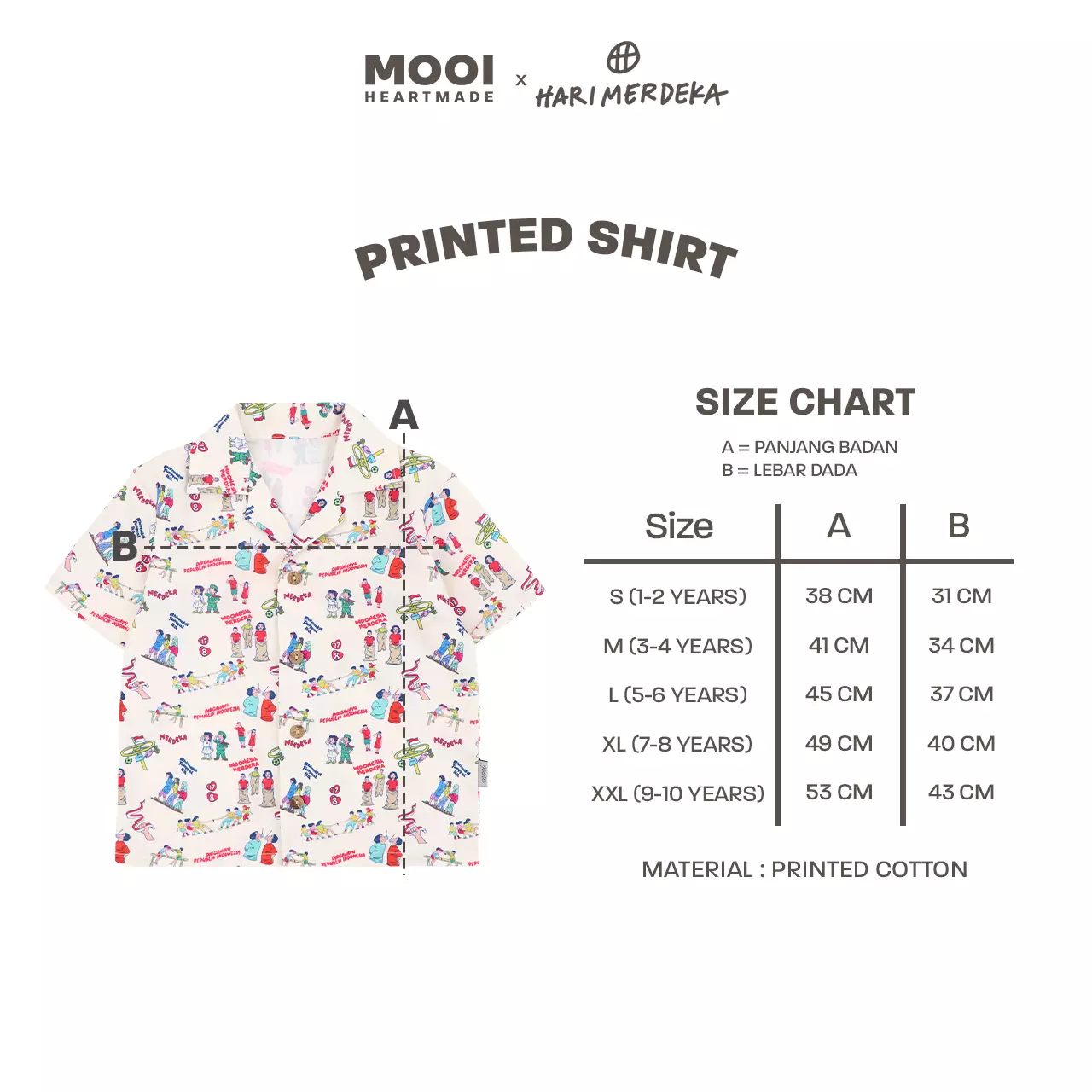 Mooi x Hari Merdeka 17 Agustus Kaos Kemerdekaan Kemeja Anak Printed Shirt - White